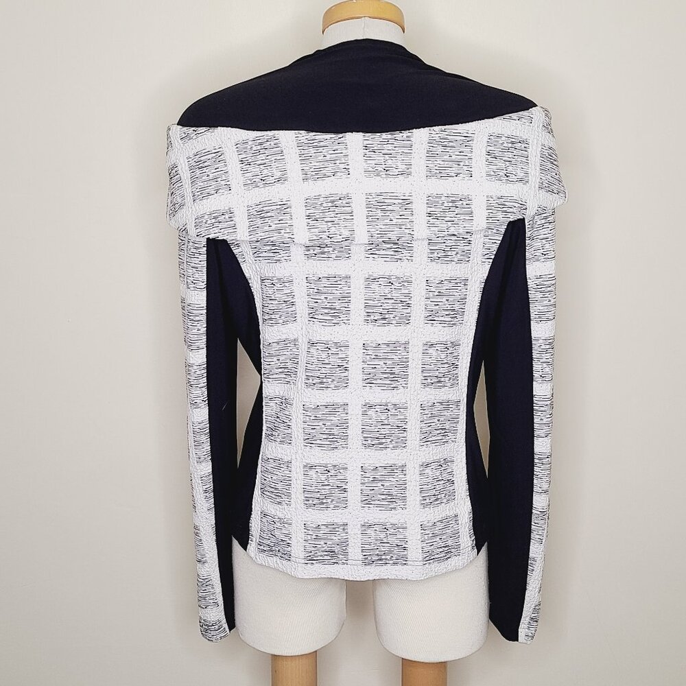 Joseph Ribkoff Black and White Off-Shoulder Zip Front Jacket - Picture 3 of 11